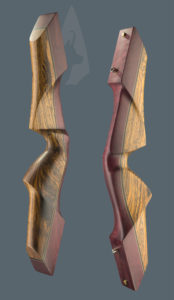 Riser dell'arco tradizionale ricurvo Testarossa realizzato con legni di Amaranto e Bocote